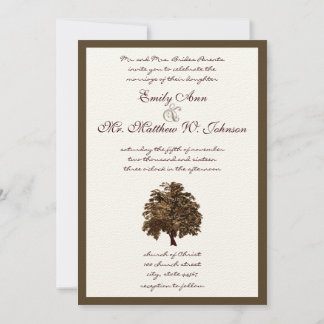 Brown Oak Tree Wedding Invitation