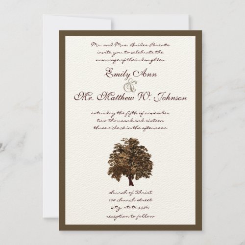 Brown Oak Tree Wedding Invitation