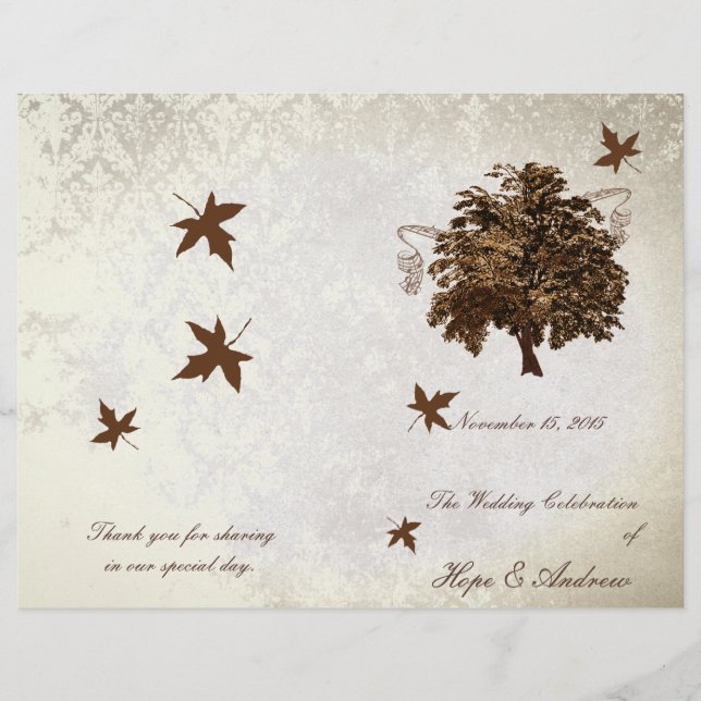 Brown Oak Tree Wedding Program (Front)