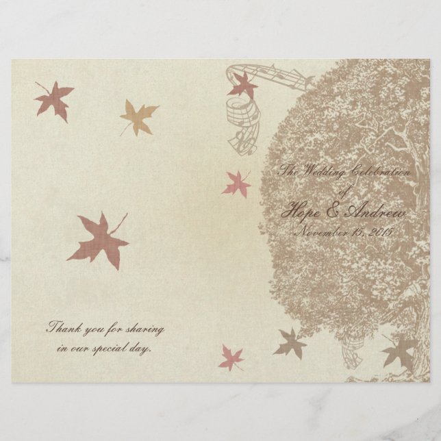 Brown Oak Tree Wedding Program (Front)
