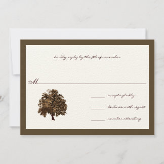 Brown Oak Tree Wedding RSVP Invitation