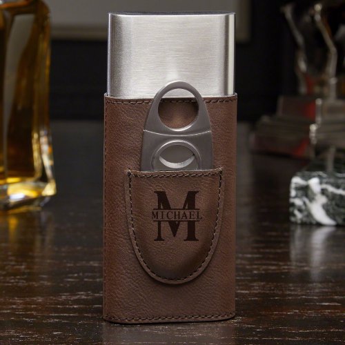 Brown Oakmont Faux Leather_Wrapped Cigar Case 
