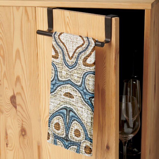 Brown Ochre Teal Blue Hip Tribe Art Kitchen Towel (Thirds Fold)