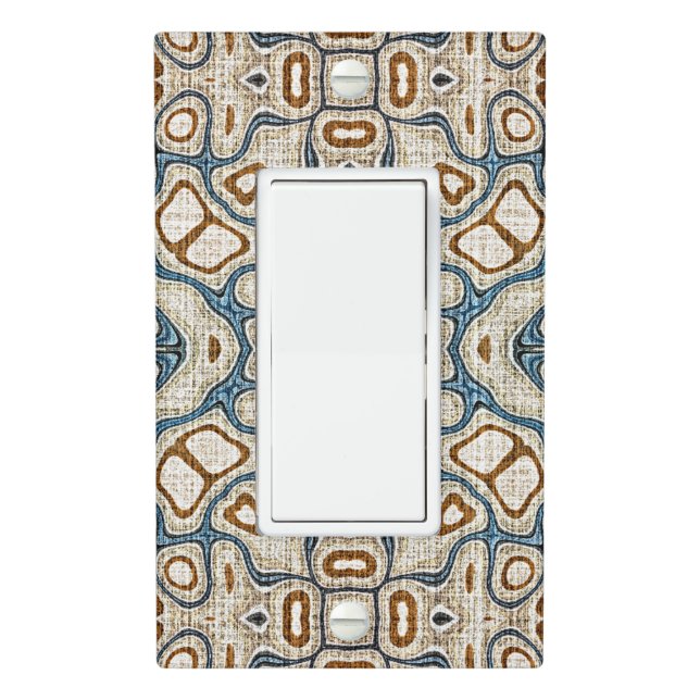 Brown Ochre Teal Blue Hip Tribe Art Light Switch Cover (In Situ)