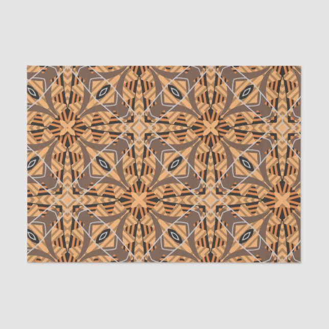 Brown Ochre Tribal Ethnic Boho Mosaic Pattern  Tissue Paper (Front)