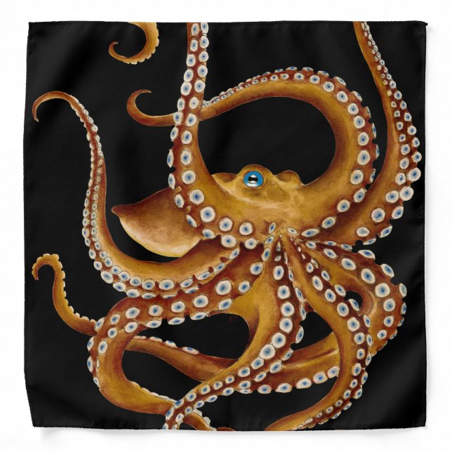 Brown Octopus Blue Eye Black Art Bandana (Front)