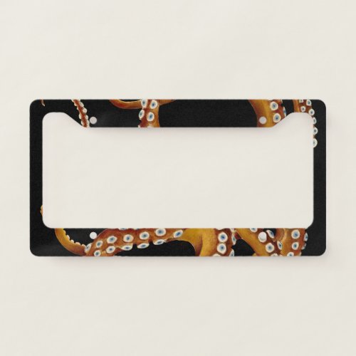 Brown Octopus Blue Eye Black Art License Plate Frame