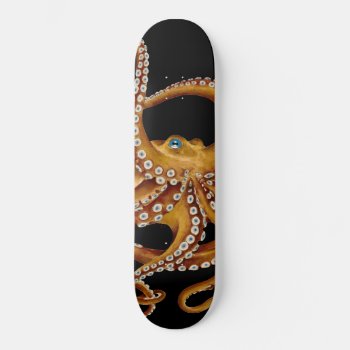 Brown Octopus Blue Eye Black Art Skateboard by EveyArtStore at Zazzle