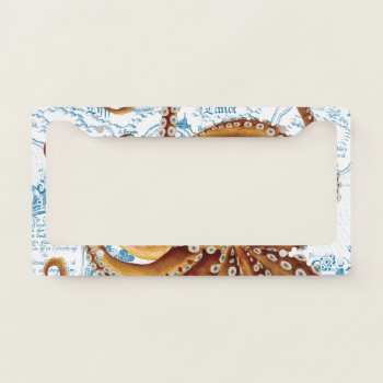 Brown Octopus Blue Vintage Map License Plate Frame by EveyArtStore at Zazzle