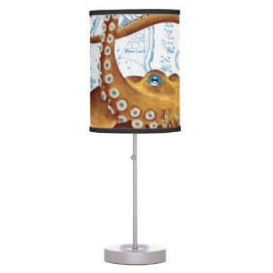 Brown Octopus Blue Vintage Map Table Lamp