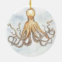 Brown Octopus Circle Ornament