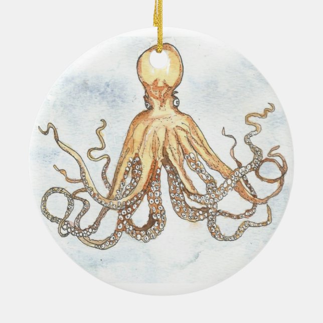 Brown Octopus Circle Ornament (Back)