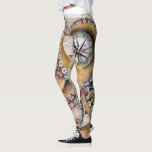 Brown Octopus Vintage Map Compass Leggings at Zazzle