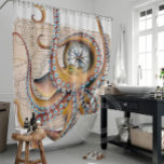 Brown Octopus Vintage Map Compass Shower Curtain at Zazzle