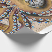 Brown Octopus Vintage Map Compass Wrapping Paper (Corner)