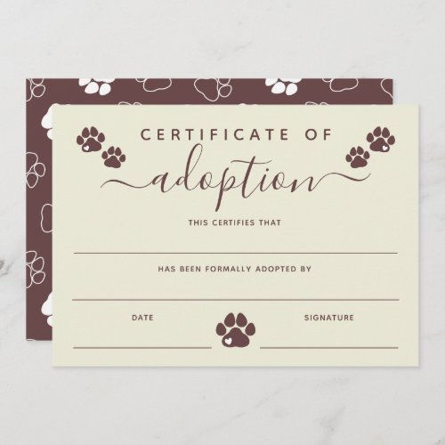 Brown Off_White Paw Prints Certificate of Adoption