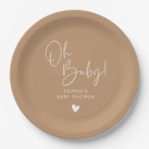 Brown Oh Baby Modern Boho Baby Shower Paper Plates