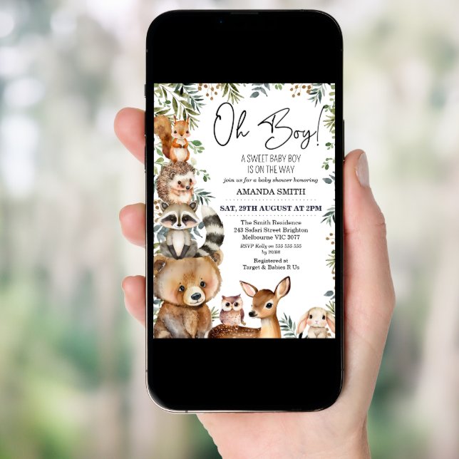 Brown Oh Boy Woodland Foliage Baby Shower Invitation (Front Digital)