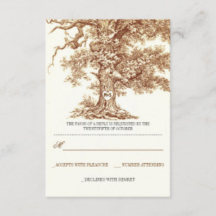 brown old tree rustic wedding RSVP cards