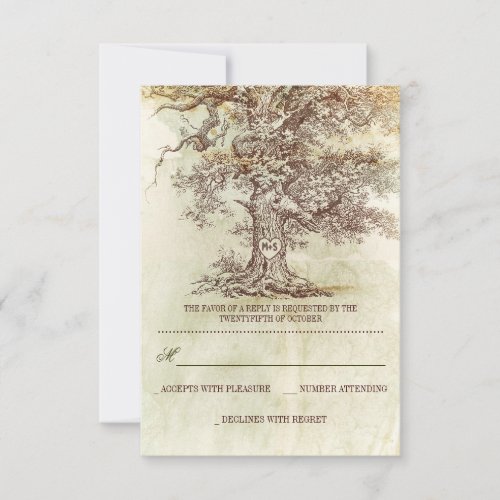 brown old tree rustic wedding RSVP cards