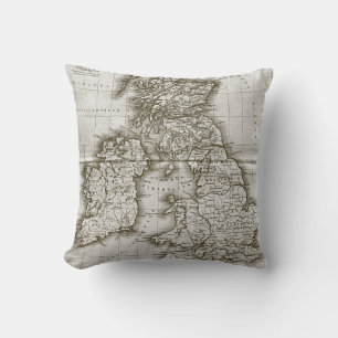Brown Old World Antique Map Pillow