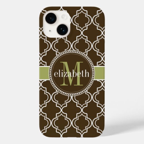 Brown Olive White Moroccan Quatrefoil Monogram Case_Mate iPhone 14 Case