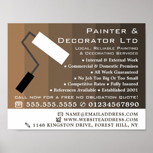 Brown Ombre  Paint Roller Painter  Decorator Poster