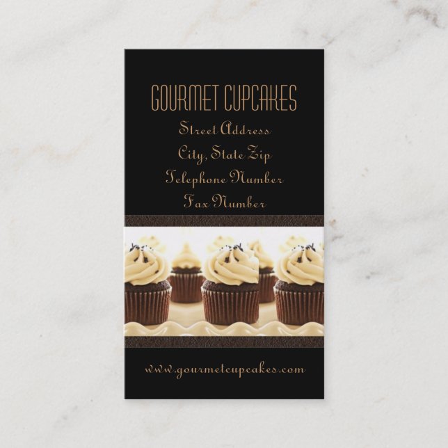 Brown on Black Cupcake Business Cards (Front)