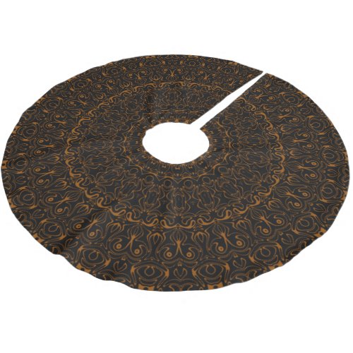 Brown on Black Mandala Kaleidoscope Medallion Brushed Polyester Tree Skirt