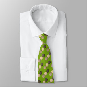 Brown on Green, Fun Modern Polka Dot Pattern Neck Tie