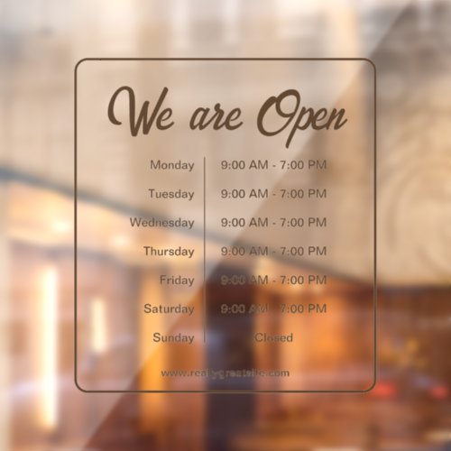 Brown Open Business Hours Time Coffee Shop  Window Cling