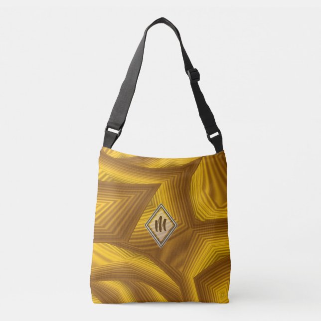 Brown Orange Abstract Geometric Design Crossbody Bag (Front)