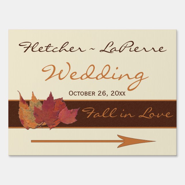 Brown, Orange, and Ivory Dried Leaves Wedding Sign (Front)