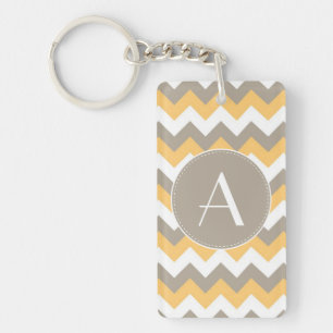 Brown, Orange and White Chevron Pattern Keychain