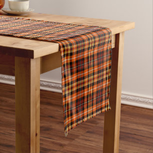 Brown, Orange and Yellow Fall Plaid Pattern Short Table Runner