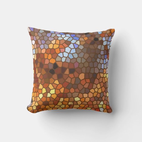 Brown Orange Autumn Mosaic Abstract Outdoor Pillow