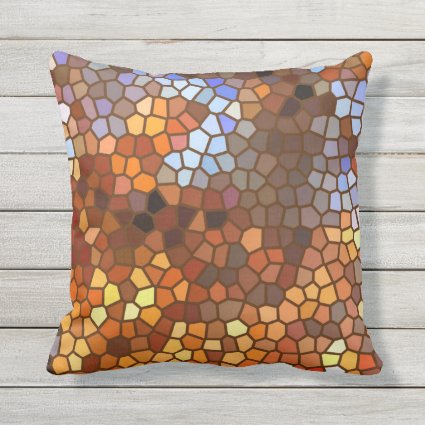 Brown Orange Autumn Mosaic Abstract Outdoor Pillow