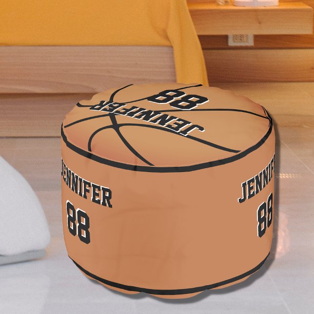 Brown Orange Black Basketball Name Jersey Number Pouf (Creator Uploaded)