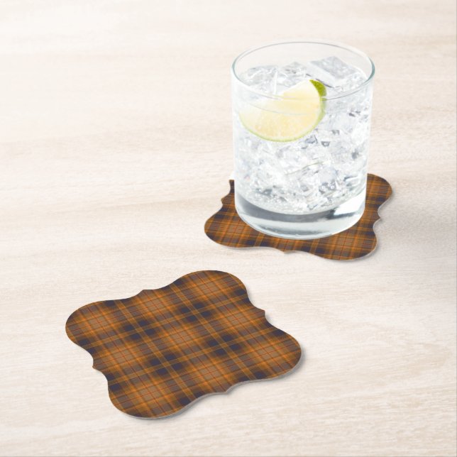 Brown Orange Blue Tartan Plaid Paper Coaster (Insitu)