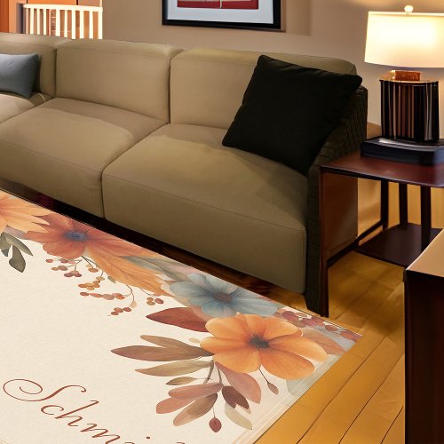 Brown Orange Burgundy Floral Boho Family Name Rug