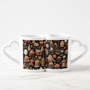BROWN & ORANGE CHRISTMAS GINGERBREAD COOKIES COFFEE MUG SET