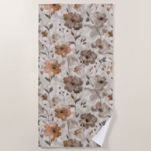 Brown Orange Cream Flowers Beach Towel
