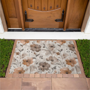 Brown Orange Cream Flowers Doormat