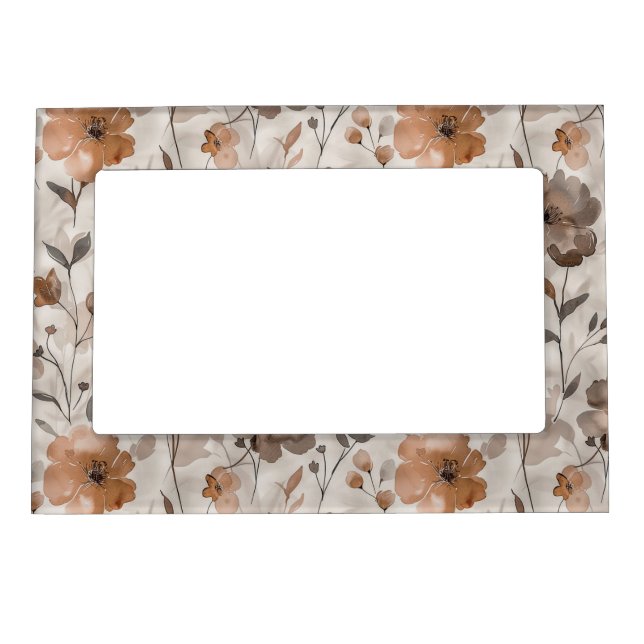Brown Orange Cream Flowers Magnetic Frame (Front)