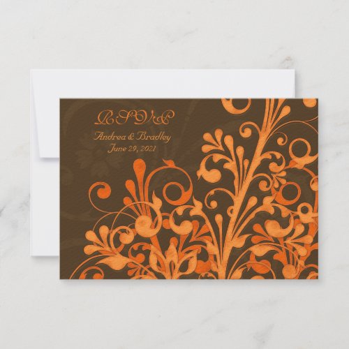 Brown Orange Floral Fall Wedding Response Card Invites