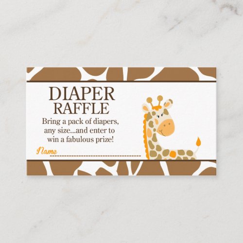 Brown/Orange Giraffe Baby Shower Diaper Raffle Business Card Template