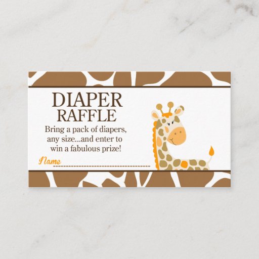 Customizable Brown/Orange Giraffe Baby Shower Diaper Raffle Business Card Template