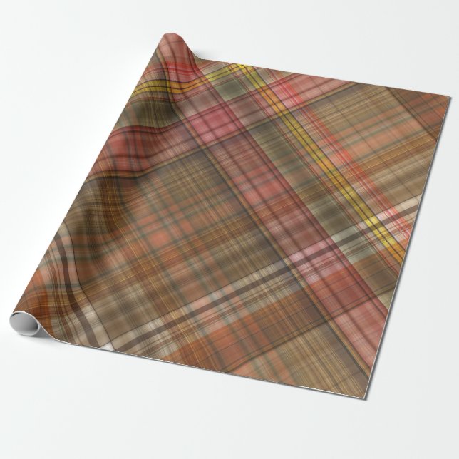 BROWN ORANGE GOLD TAN AUTUMN PLAID PATTERN WRAPPING PAPER (Unrolled)