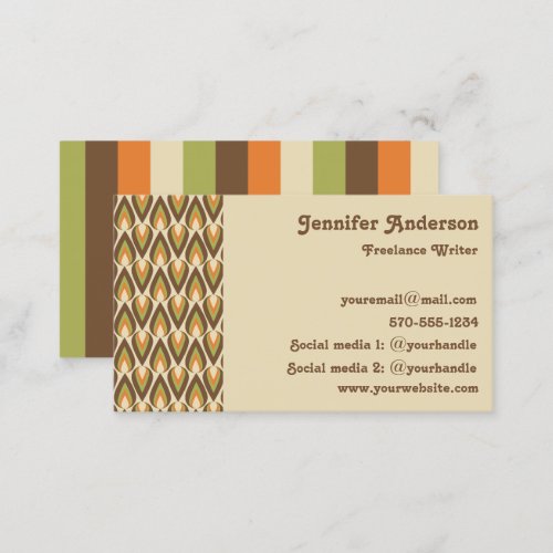 Brown Orange Green Retro Geometric Teardrops Business Card