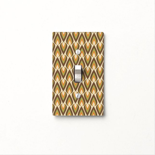 Brown, Orange, Green Retro Geometric Teardrops Light Switch Cover (In Situ)